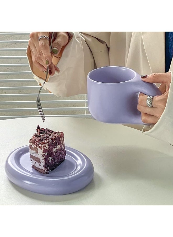 ChicAbode Chubby Coffee Mug Cute Mugs Aesthetic Ceramic Mug, Coffee Cups Beige Matte Mug with Saucer for Office and Home Funky Mugs, 10 Oz for Latte Cafe Mocha Tea,Milk, Double Espresso - Image 5